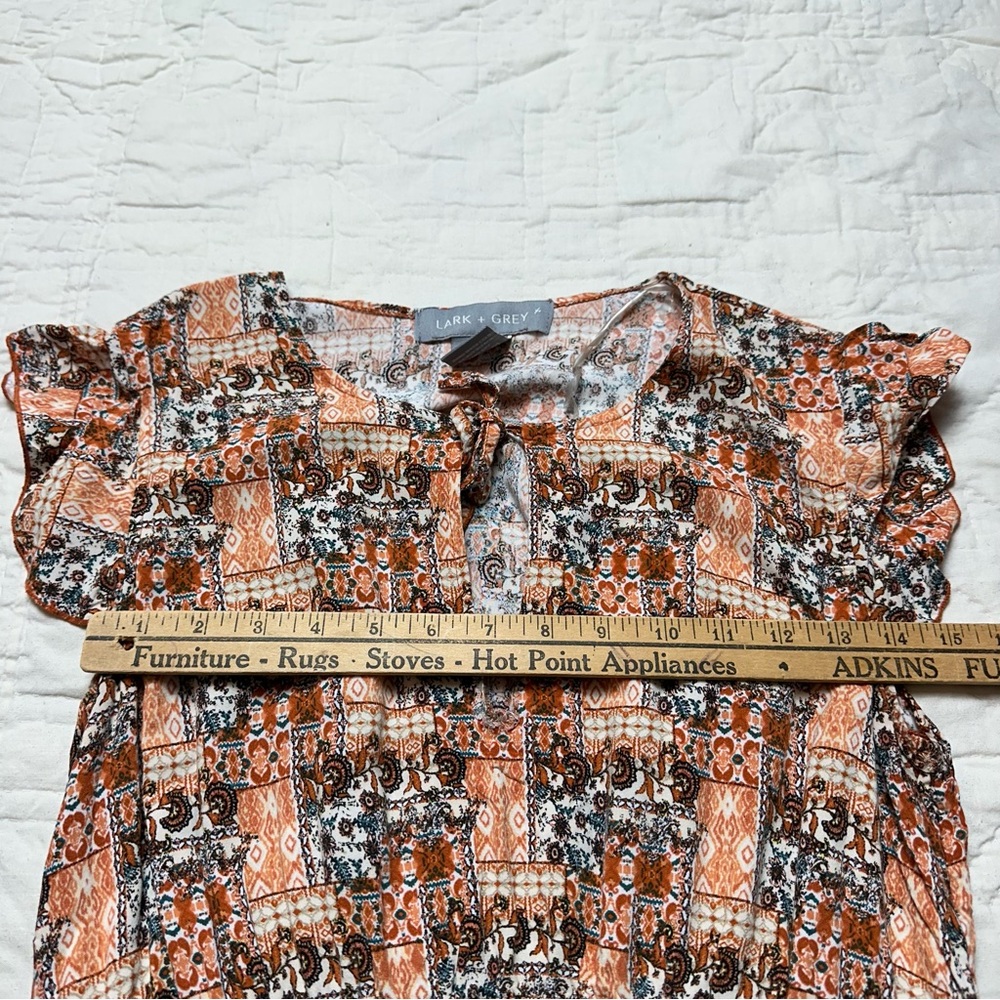 Boho Coral Midi Dress | Flowy Gathered Waist · Lark + Grey - Picture 7 of 11